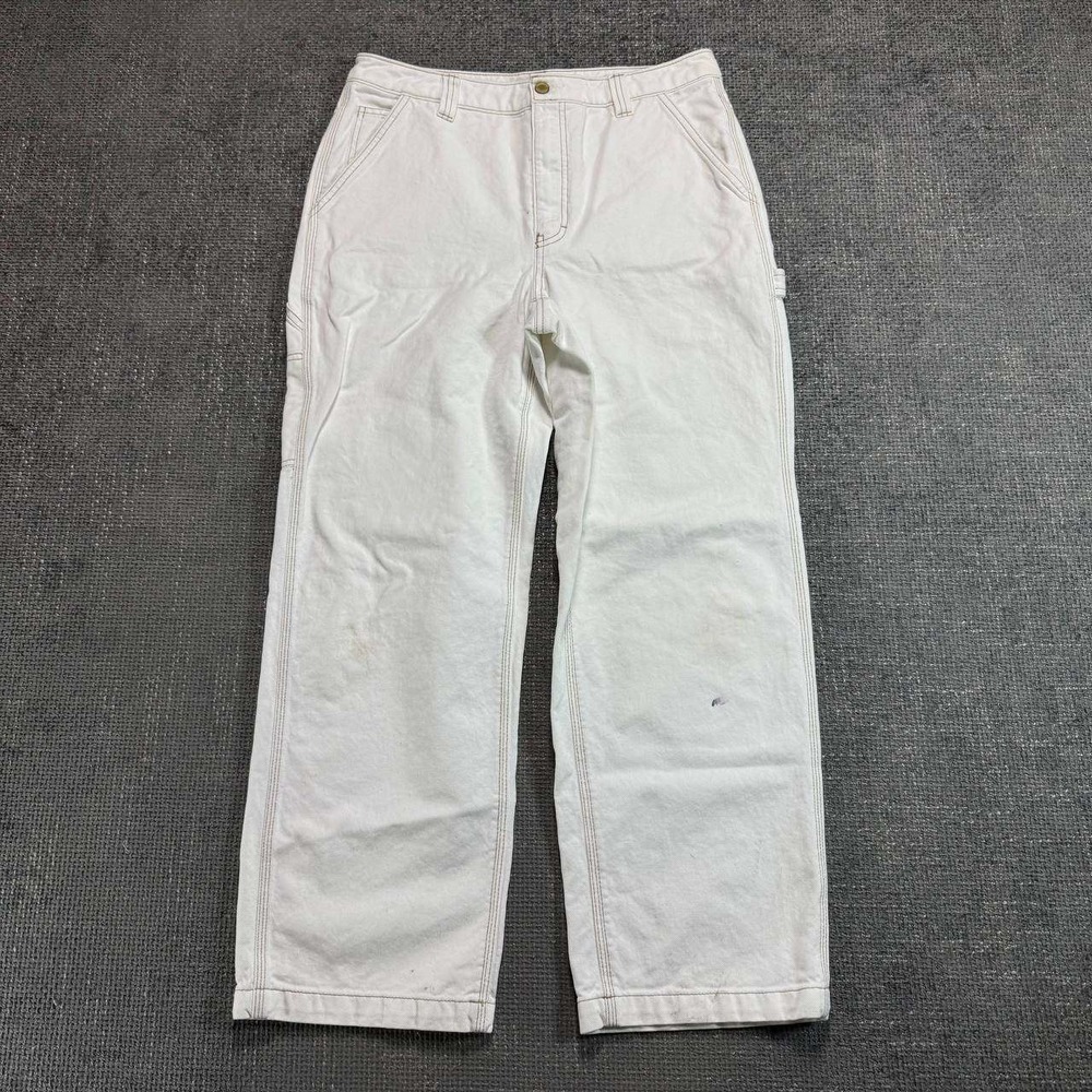 Tna Aritzia Carpenter Pants Unisex 32 White Contrast Stitch Wide Leg Utility